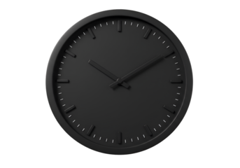 Realistic Black Round Clock on Transparent Background Isolated