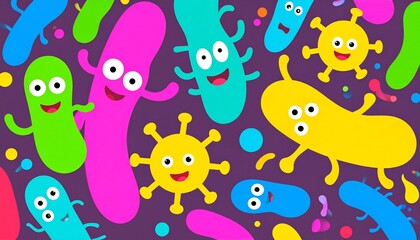 Cute Cartoon Bacteria Pattern.