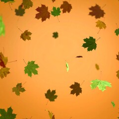 Falling autumn leaves against a warm orange backdrop