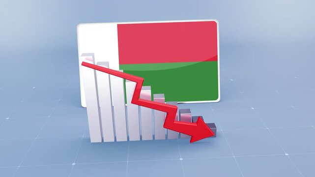 Madagascar Country Flag and Bar Chart Graph Showing Decreasing Values a Red Arrow Economic Crisis Concept