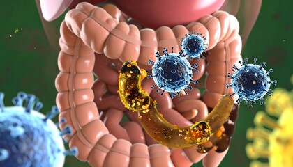 Gut Microbiome Virus Infection Medical Illustration.