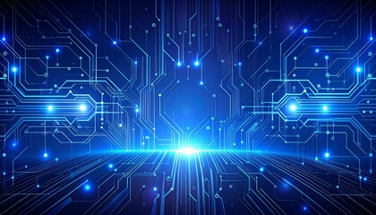 An integrated circuit board pattern with blue lines, a technological and digital background, representing the core of modern electronics