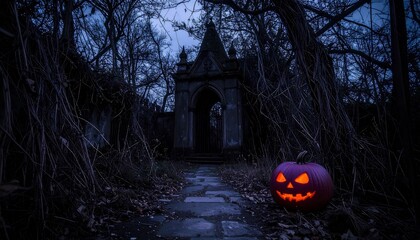 Haunted Cemetery Pumpkin Halloween Spooky.