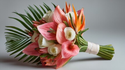 Pink and White Tropical Wedding Bouquet