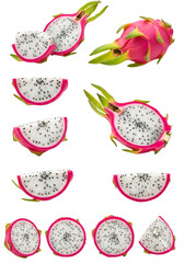 Realistic Photo Dragonfruit Slices Against a Transparent Background