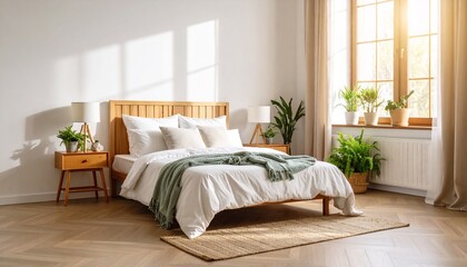 Fototapeta premium Modern Bedroom Sunlight Interior Design.
