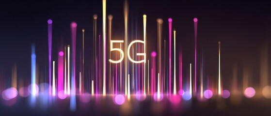 The 5G network glowing with neon light bars and futuristic connectivity