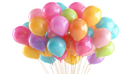 A colorful bunch of balloons in various shades on a white isolated background.
