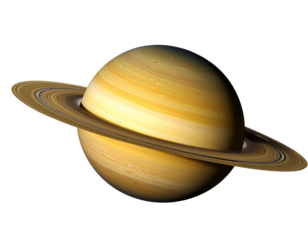 Ultra Realistic Saturn with Distinctive Rings, Isolated on Transparent Background