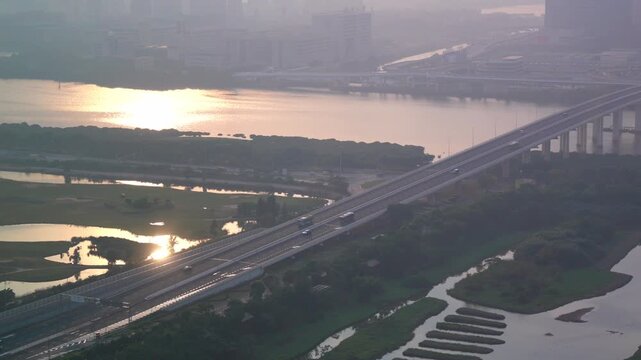 2024.12 Macau gazes toward Shenzhen in morning haze across the river view