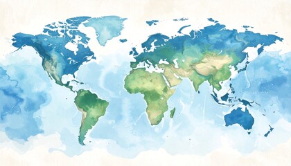 Watercolor World Map with Global, Geography, and Travel.