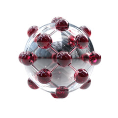 Glossy sphere with red orbs connected, isolated on black background