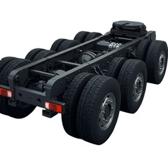Realistic Truck Chassis Rendered with Steel Wheels and Black Tires on Transparent Background