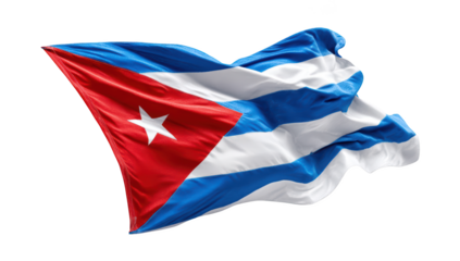 Cuban flag waving proudly in the wind, with vibrant red, white, and blue colors