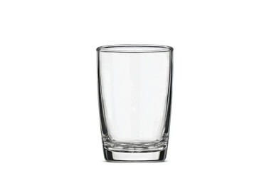 Clean empty drinking glass positioned vertically on white surface, highlighting minimalist design potential for beverage presentations and graphic layouts