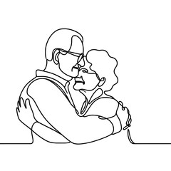 Elderly couple embracing each other in a simple line drawing  