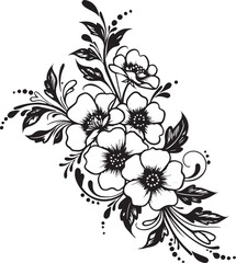 Elegant black and white floral illustration with botanical elements
