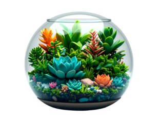 3D Render of Vibrant Succulent Terrarium