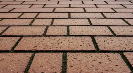 Fototapeta premium Detailed paving stones arranged in a grid pattern with dark grout lines. Close-up view of the textured surface.