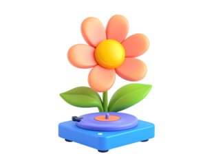 3D Render Flower on Record Player
