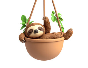 Cute 3D Sloth in Pot