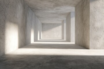 Obraz premium Empty concrete corridor, sunlit