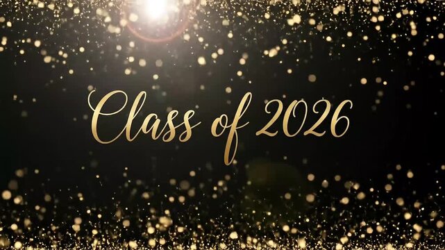 Class of 2026 Golden Text on a Sparkling Glitter Background.