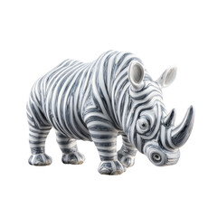 Fototapeta premium Striking ceramic rhino sculpture with a zebra-like patterned design