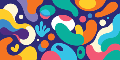 Abstract background with organic shapes fluid design and vibrant color palette on a dark blue background