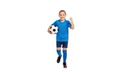 Young Football Enthusiast: A spirited young individual, radiating energy and enthusiasm, holds a soccer ball in preparation, embodying the essence of sports and dedication.