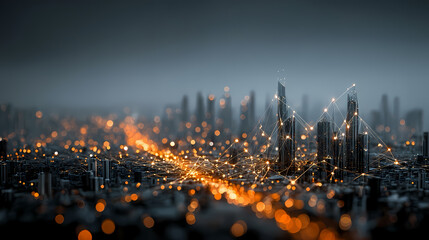 Fototapeta premium Illuminated Cityscape with Interconnected Lights