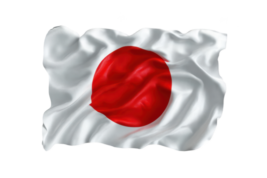 Japanese flag waving, showcasing a red circle on a white silk background
