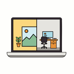 A vibrant vector illustration depicting the modern balance between professional work and personal relaxation, shown as a split screen on a laptop.