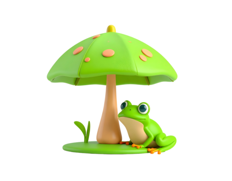 3D Cartoon Frog Under Mushroom
