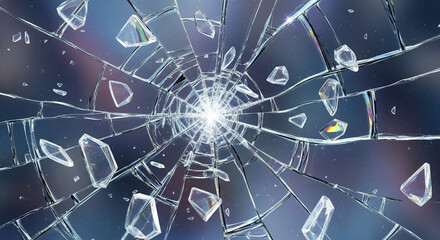 Seamless cracked glass texture with fractured reflections and glowing prismatic shards, ideal for fantasy portals, broken windows, and futuristic 3D design.