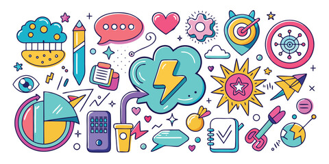 Doodle style vector elements isolated on white background for design and decoration projects