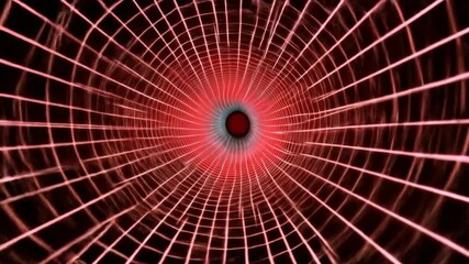 Abstract red grid tunnel with a light at the end of the path