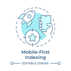 Mobile-first indexing soft blue concept icon. Marketing efficiency, smartphone service. Round shape line illustration. Abstract idea. Graphic design. Easy to use in presentation, infographic