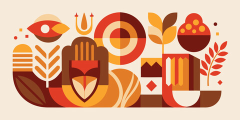 Geometric abstract composition with natural elements in earth tones modern style autumnal colors background design flat vector illustration contemporary artistic style
