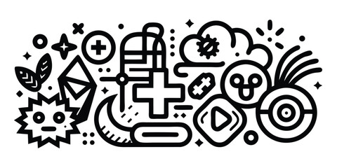 Obraz premium Geometric abstract doodle art in and white decorative line pattern modern design contemporary artistic style and composition elements