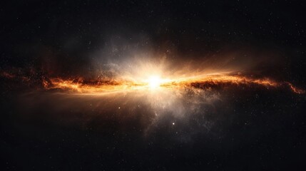 Fototapeta premium A star-studded galaxy with a bright central core and swirling arms of orange and white.