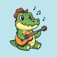 Fototapeta premium Cute Cartoon Crocodile Playing Guitar Illustration