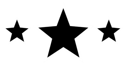 Obraz premium Three bold black stars on a clean white background, perfect for designs seeking a modern, impactful, and graphic aesthetic for awards, achievements, or branding elements.isolated on white background