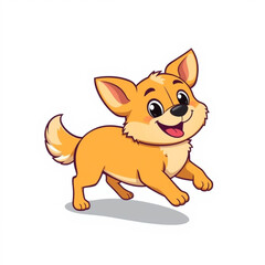 An energetic cartoon dog with a happy, open-mouthed expression and a wagging tail.
