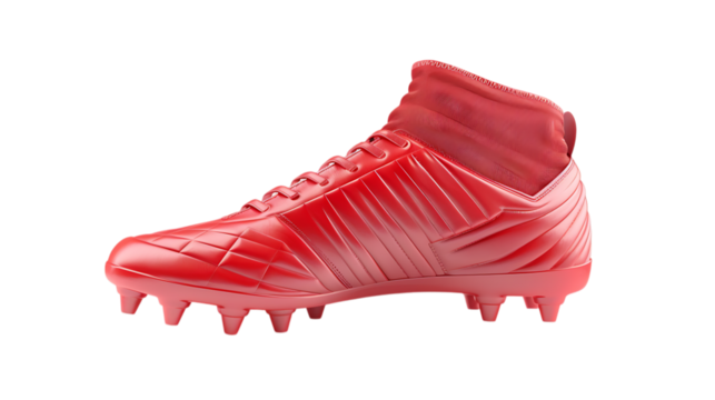 Illustration of a red football cleat isolated on transparent background, showcasing its design, features, and suitability for athletic performance in football games and training sessions - Powered by Adobe
