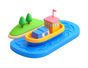 3D Cartoon Boat Illustration