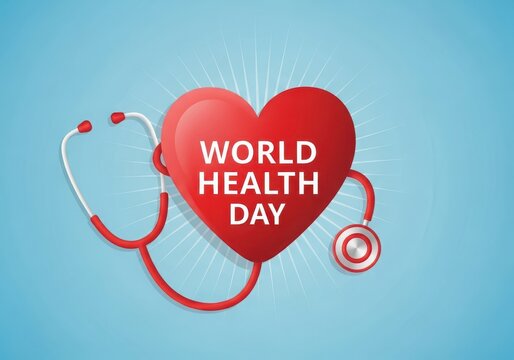 Celebrate world health day with a red heart and stethoscope symbolizing care and wellness