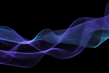 Abstract wavy lines of glowing particles on a black background
