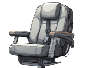 Cartoon-Style Grey Captain’s Chair with Seatbelt and Armrests