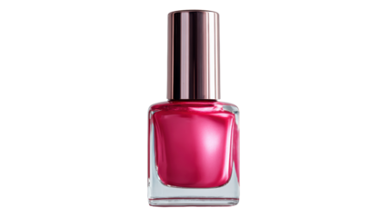 Glossy pink nail polish in a stylish bottle on a white isolate background.